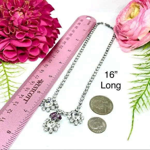 VINTAGE⚜️ANTIQUE Austrian Crystal Pavé Cluster Necklace - Picture 8 of 8